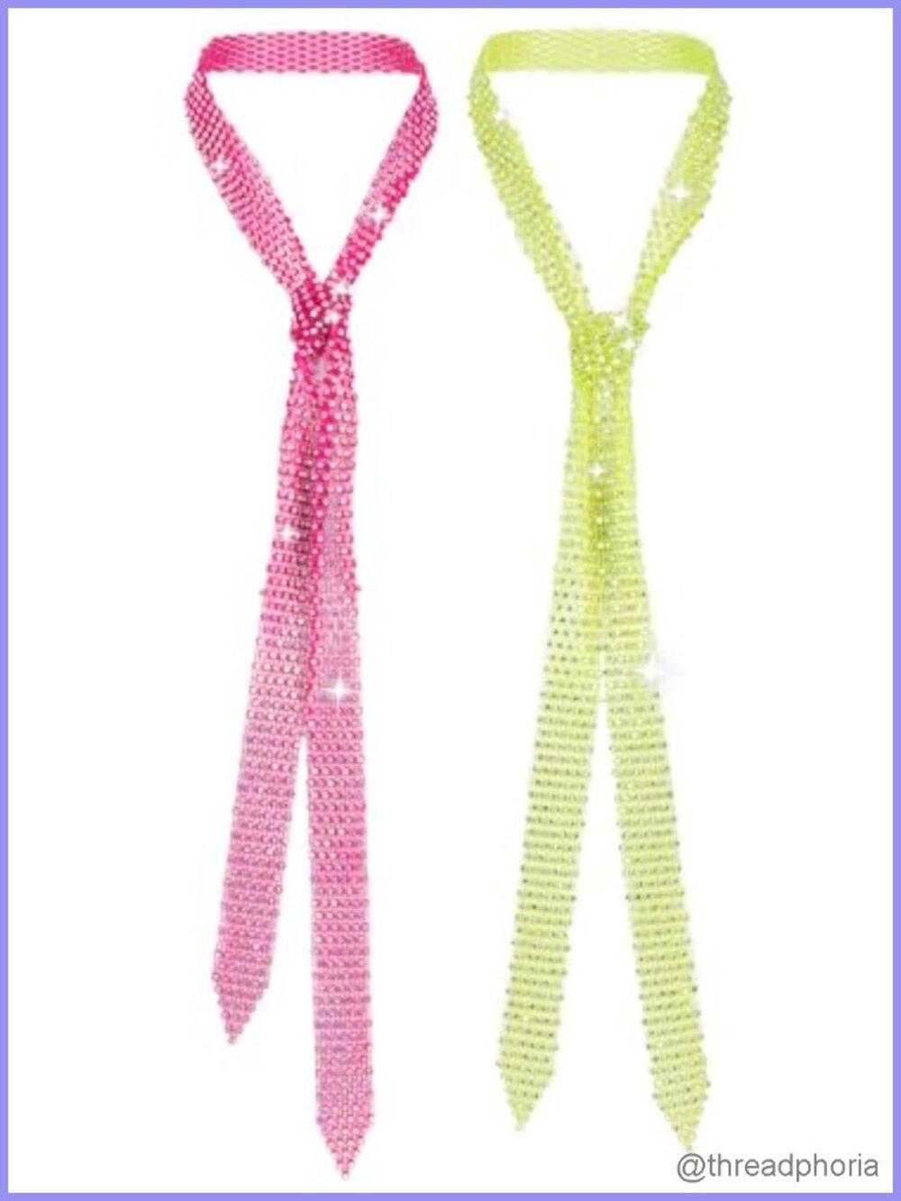 Women's Rhinestone Sequined Skinny Tie 2-Pack Sparkling Narrow Neckties for